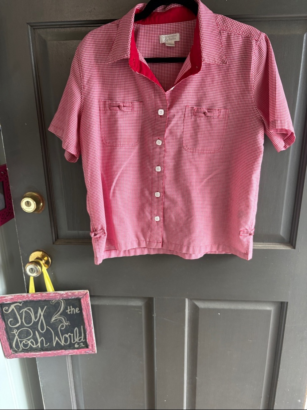 Camp Short-Sleeve Button Front Shirt - Red/white Gingham